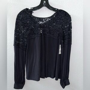 H&M Black Embroidered Lace Long Sleeve Sheer Blouse Size 4 NWT